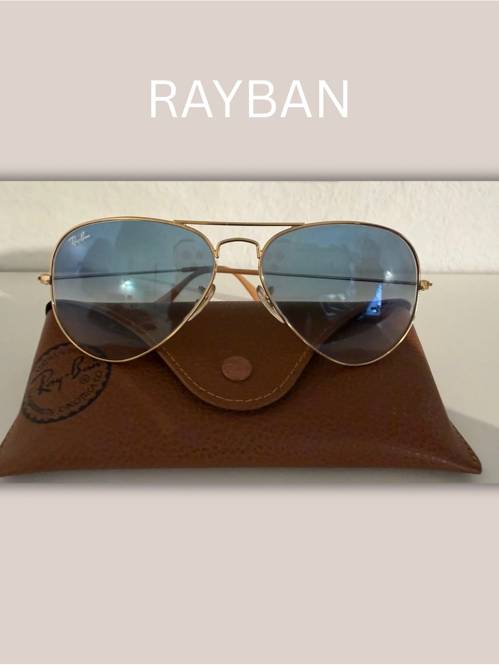 Ray-Ban Gold Frame Sunglasses with Blue Lenses